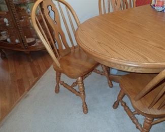 OAK DINING TABLE AND LEAVES & 8 - OAK CHAIRS