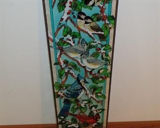 LONG STAINED GLASS PANEL BIRDS