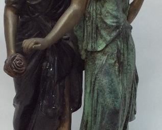 AUGUSTE MOREAU BRONZE ANTIQUE SCULPTURE, ''COUNTRY LOVER'S'' 21''H,