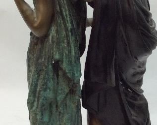 AUGUSTE MOREAU BRONZE ANTIQUE SCULPTURE, ''COUNTRY LOVER'S'' 21''H,