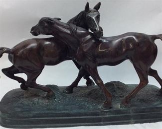 LOST CAST WAX BRONZE HORSES SCULPTURE ANTIQUE, POSSIBLY BY PIERRE-JULES MENE', 20''L,