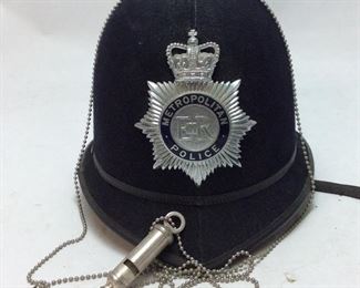 ENGLISH BOBBI METROPOLITAN POLICE HAT & WHISTLE