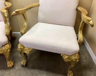 2) ANTIQUE BAKER STATELY HOMES COLLECTION ARM CHAIRS, LIONS HEAD, EAGLES PAW FOOT,