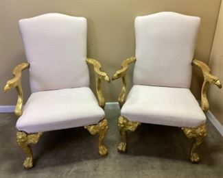 2) ANTIQUE BAKER STATELY HOMES COLLECTION ARM CHAIRS, LIONS HEAD, EAGLES PAW FOOT,