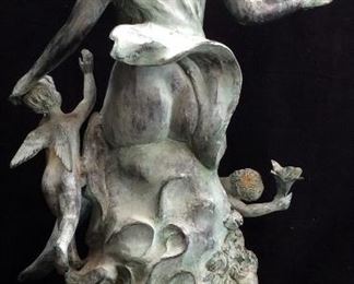 ANTIQUE BRONZE ‘VENUS EMERGING FROM THE CLOUDS SCULPTURE, POSSIBLY MATHURIN MOREAU 28''H, 