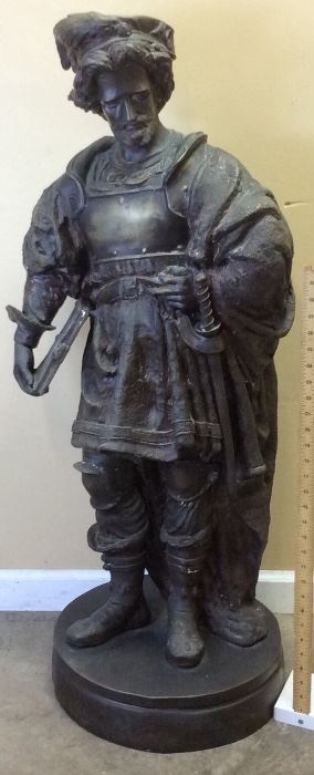 (1851-1918) CHARLES VALTON BRONZE SCULPTURE STANDING MAN, WITH SWORD & BOOK, 46'' EST. 70LBS, 