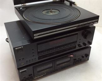 SONY RECEIVER, CASSETTE PLAYER AND OFF BRAND RECORD PLAYER