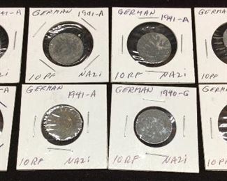 8 WW2 GERMAN NAZI COINS, 1941A, 1941