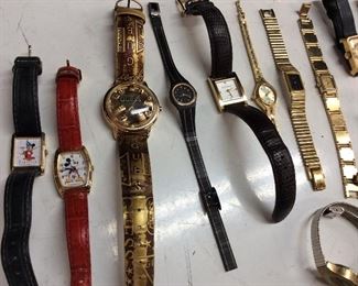 LARGE WOMAN’S WATCH COLLECTION, MICKEY MOUSE, ANNE KLEIN, TIMEX, BULOVA, FOSSIL, CARAVELLE, GUESS