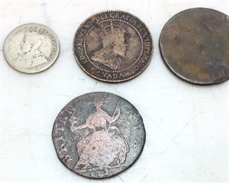 WORLD COINS, 1725 GREAT BRITAIN, 1883 VALTOPENZ, PITTSBURGH RAILWAY TOKEN, NYC TRANSIT TOKEN, 1922 COMMERCE TOKEN,