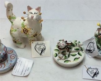 WHIMSICLAY CAT FIGURINES & CANDLE 