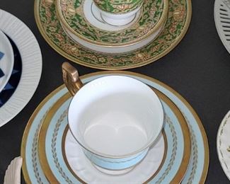 Heinrich (light blue) tea cup set, Tirschenreuth, Hutschenreuther Gruppe (green) tea cup set