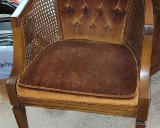 Vintage MCM cane/velvet armchair