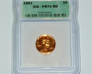 1961 LINCOLN PENNY - PR-70-RD - INDEPENDENT COIN GRADERS - ICG # 4253730201