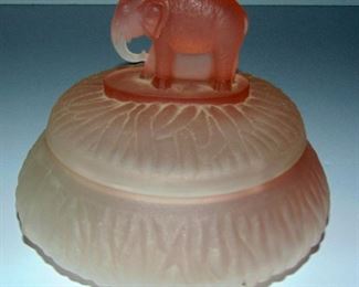 ART DECO PINK ELEPHANT FROSTED GLASS POWDER BOX
