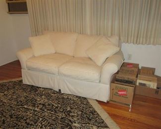 Witty loveseat with books and rug