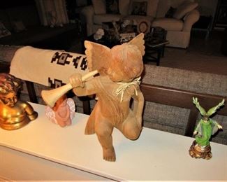 Witty wood carved cherub, gold angel figure