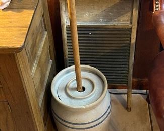 Butter churn and Vintage washboard