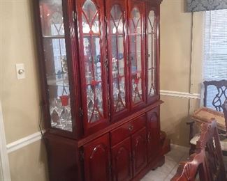 Cherry Finish Lighted China Cabinet