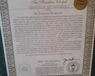 Authenticity Paperwork for Thomas Kincade original painting - The Mountain Chapel