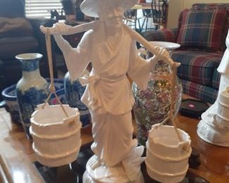 Large Japanese Man carrying water buckets Figurine 