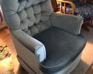 Blue Velvet Rocking Swivel Chair.  Also has ottoman