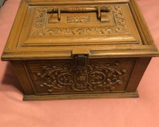 Vintage Ornate Sewing Box, brown mediterranean