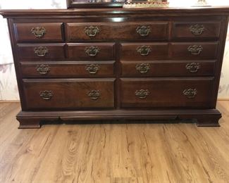 Traditional mahogany 9 drawer dresser and mirror