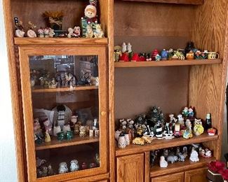 Entertainment center, various salt and pepper shakers