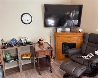 Storage cubes, firefighter decor, electric fireplace, tv