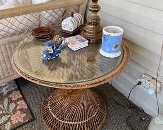 Wicker table with glass top, 2 of these.