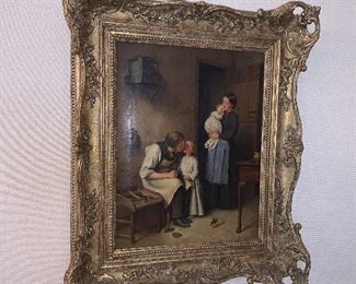 Johannes Josephus Aarts (1871-1934) oil on canvas "Cobbler and family" 15.5"x11.75"