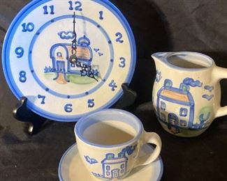 126 MA Hadley Clock Pitcher And Coffee Cup