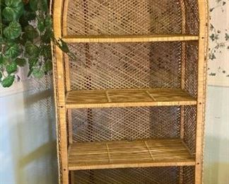 153 Wicker Shelf And Faux Hanging Plant