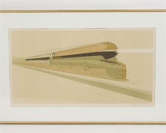 Original Signed Raymond Loewy S1 Locomotive Sketch