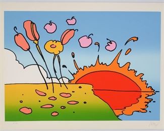 Peter Max Pop Art Serigraph Print Sunrise Flowers 1977 Artist Proof AP VI w Gallery Stamp
