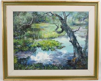 Therese B Knowles Florida Stream in Landscape Large Original Oil Painting w Signed Letter