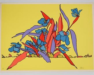Peter Max Pop Art Serigraph Print Lavender Red Blue Plant Yellow Landscape 10/150 w Gallery Stamp