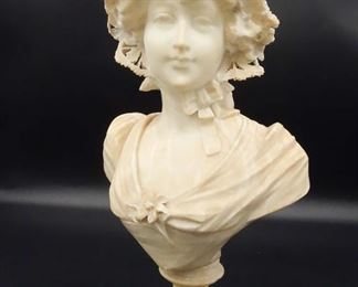 Adolf Cipriani Art Nouveau Alabaster Bust of Young Woman Signed