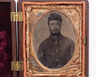 Antique Union Cased 19c Tintype Image of Civil War Soldier Sergeant