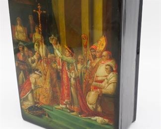 Antique Emperess Josephine Napoleon Coronation Scene Fedoskino Pegockuho Russian Lacquer Box