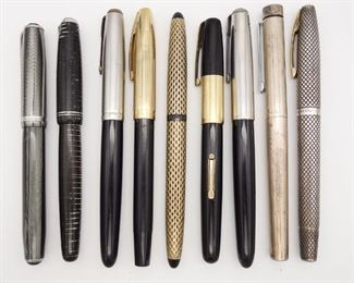 Lot 9 Vintage Fountain Pens incl Parker, Watermans, Sheaffer, Sterling Silver