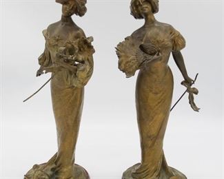 Antique Pair Lucien Charles Alliot Art Nouveau Bronze Figurines "Le Cotillon" 