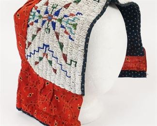 Antique Sioux Native American Gingham Cloth Beaded Bonnet