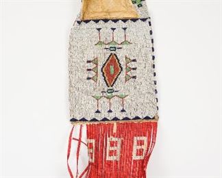 Antique Sioux Native American Beaded Hide Tobacco Bag