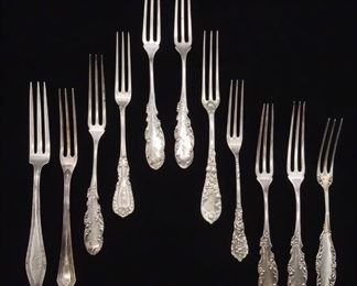 Antique 11 Assorted Sterling Silver Strawberry Forks incl Towle, Reed Barton, Whiting, Durgin
