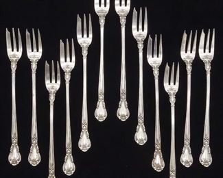 Antique Set 12 Gorham Chantilly Sterling Silver Seafood Cocktail Forks Old Mark No Monogram