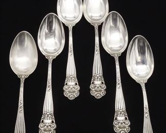 Antique Set 6 Towle Georgian Sterling Silver Teaspoons D. Low Retailers No Monogram