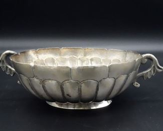 Antique 19c Spanish Colonial Mexico Ortega 900 Silver Fluted Serving Bowl