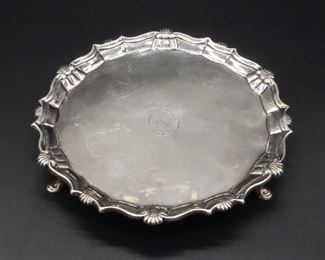 Antique English 1752 Sterling Silver Card Tray Salver